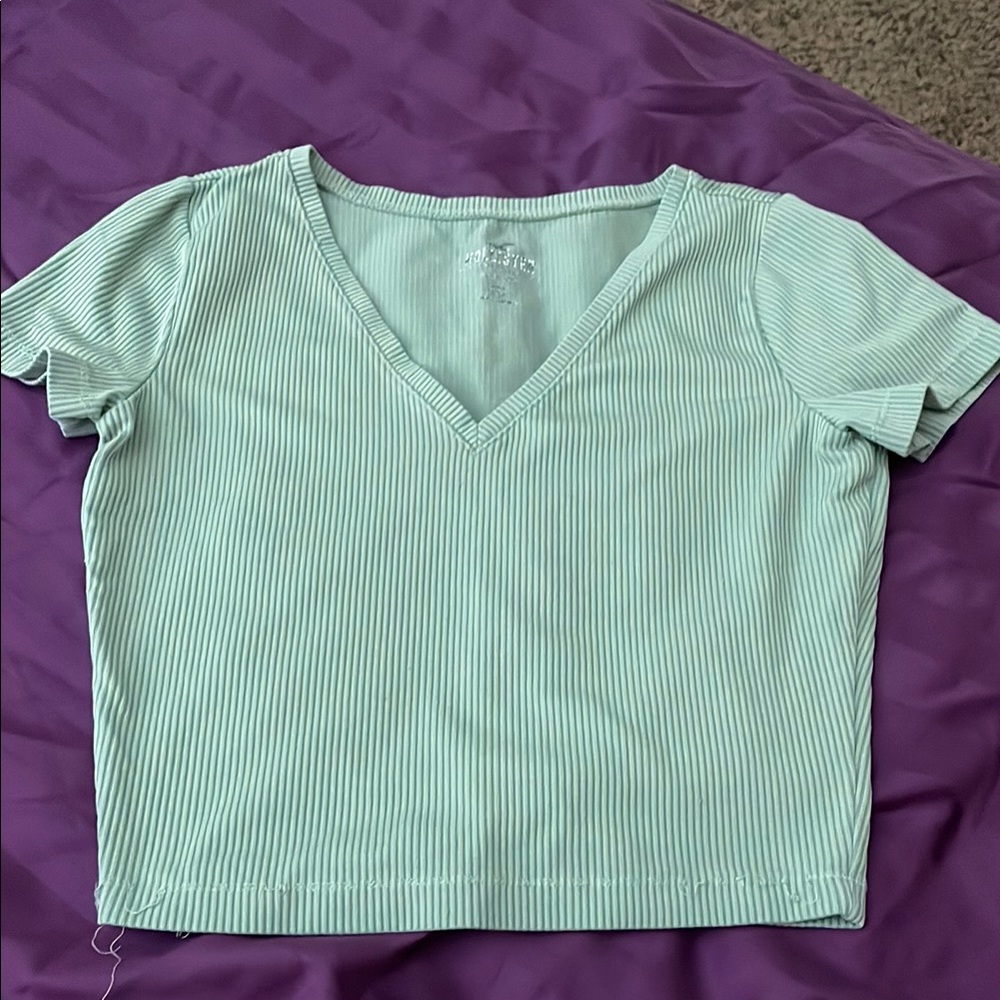 Hollister Light Green Striped Crop Top